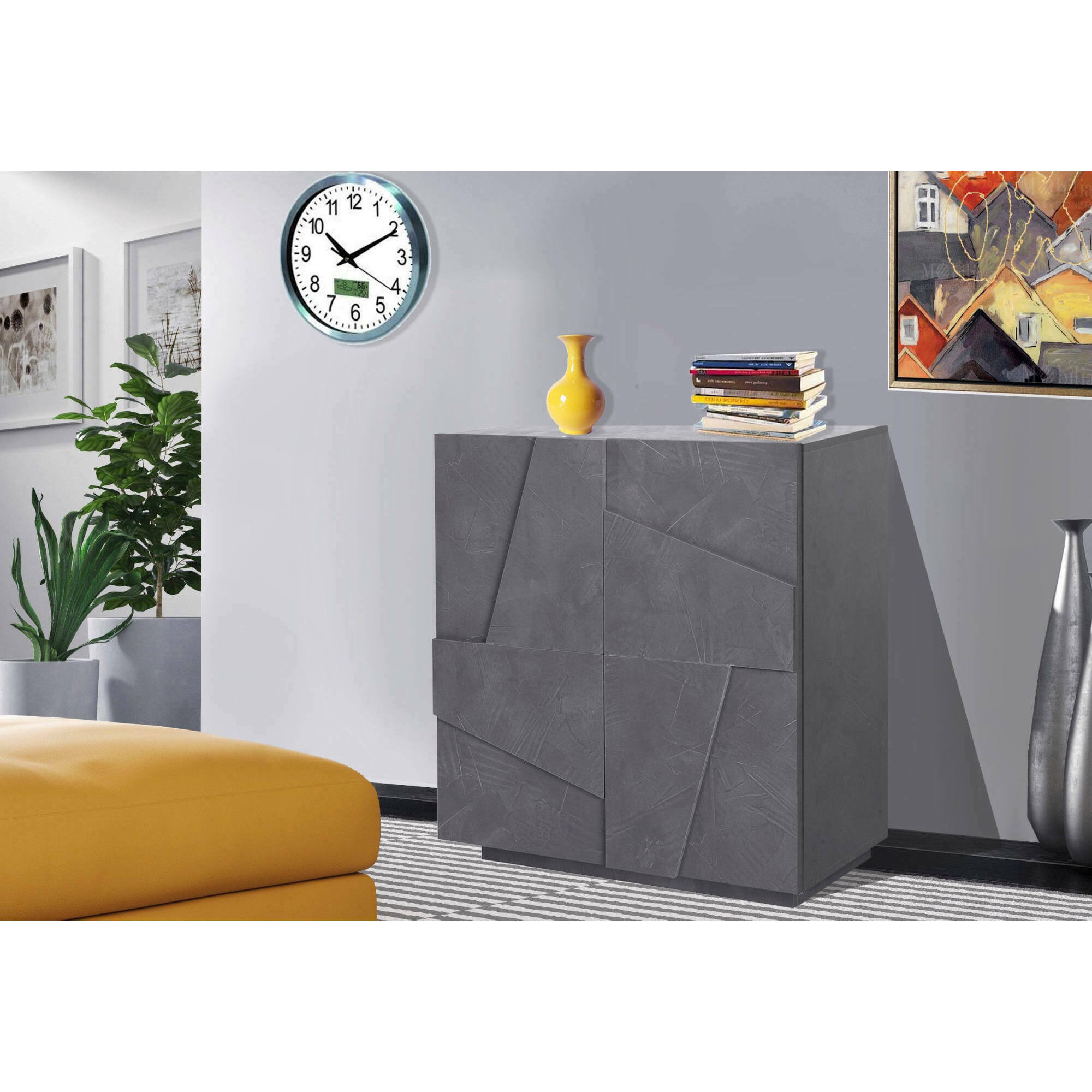 Credenza moderna a 2 ante, Made in Italy, Madia da cucina, Buffet di design da soggiorno, cm 81x44h86, colore Grigio Ardesia