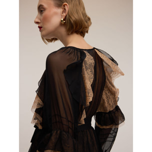 Motivi - Vestido en georgette y encaje Smart Couture - Negro