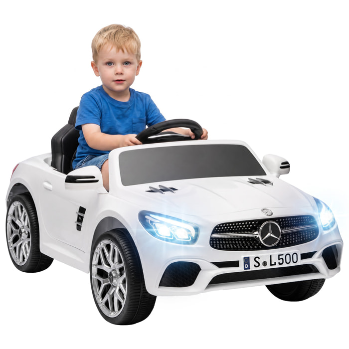 Coche Eléctrico para Niños Mercedes-Benz SL500 Coche de Batería Litio 12V con Mando a Distancia 2,4G 2 Motores Suspensión Arranque Suave Luces Música Claxon Bluetooth 3-5 Años 3-5 km/h Blanco