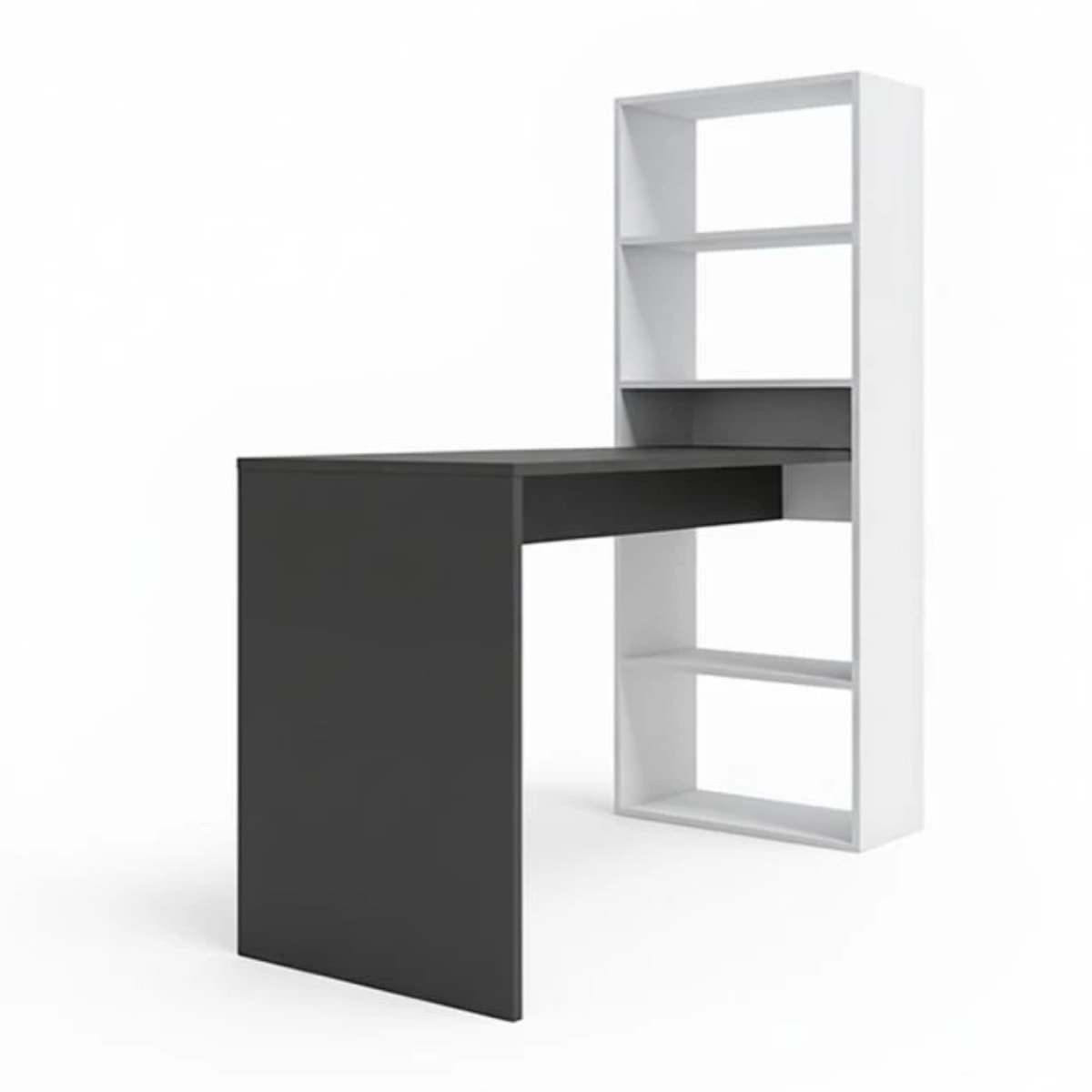 Mesa de escritorio con estantería Cosmic en blanco artik gris antracita 120 x 144 cm Blanco Artik (Blanco Mate) - Gris Antracita