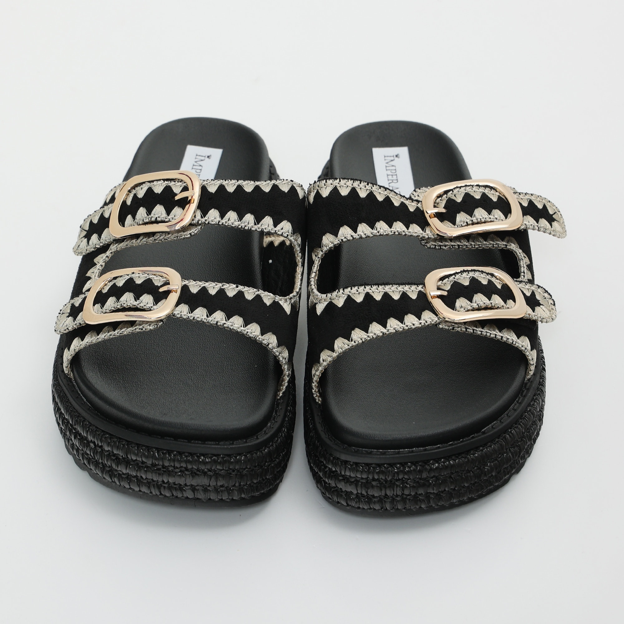 Sandali platform in simil pelle con fibbie color oro