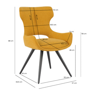 Chaise rotative 180° en tissu doux et pieds en métal noir - SUZIE
