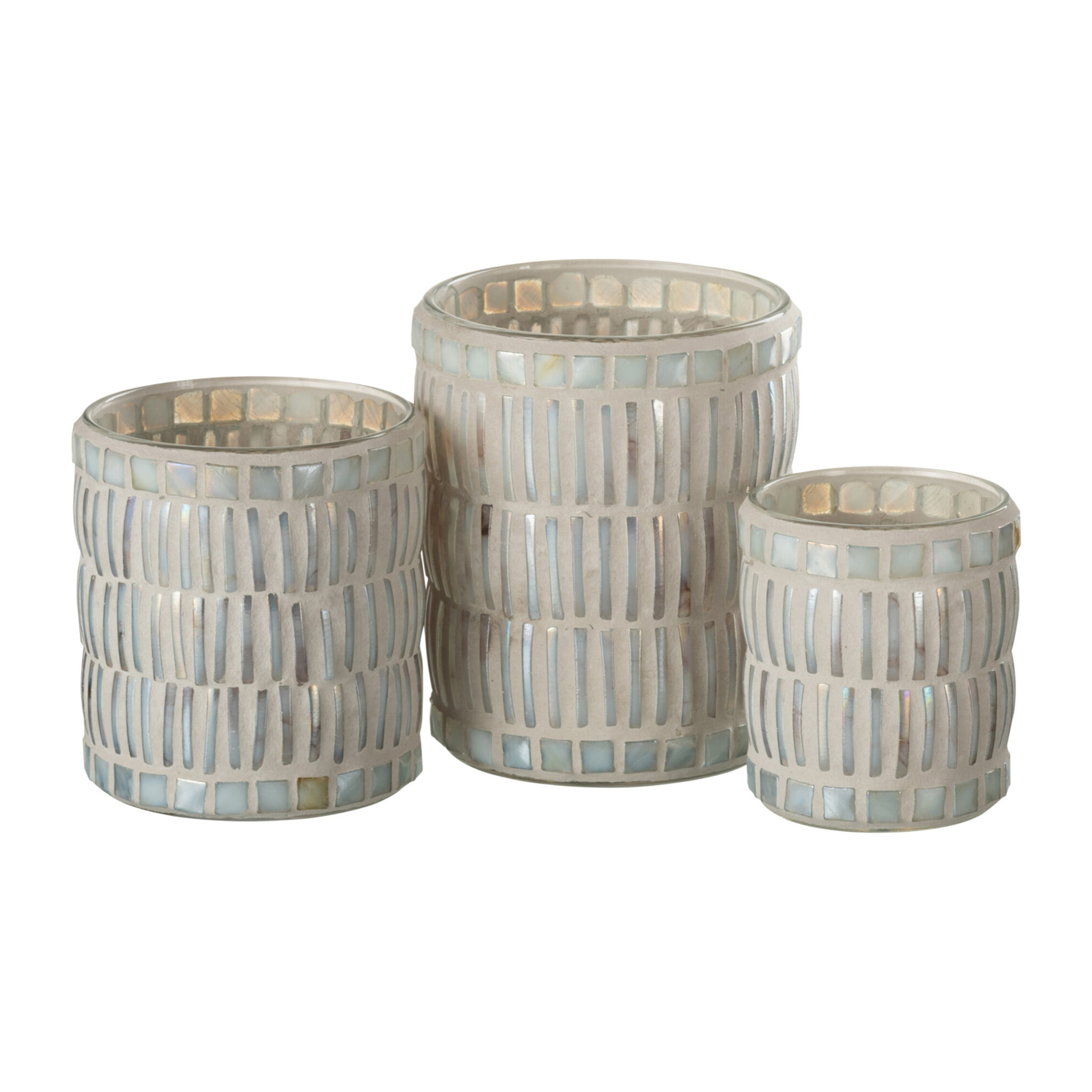 J-Line bougeoir Mosaique Rond - verre/ciment - nacré/gris - large