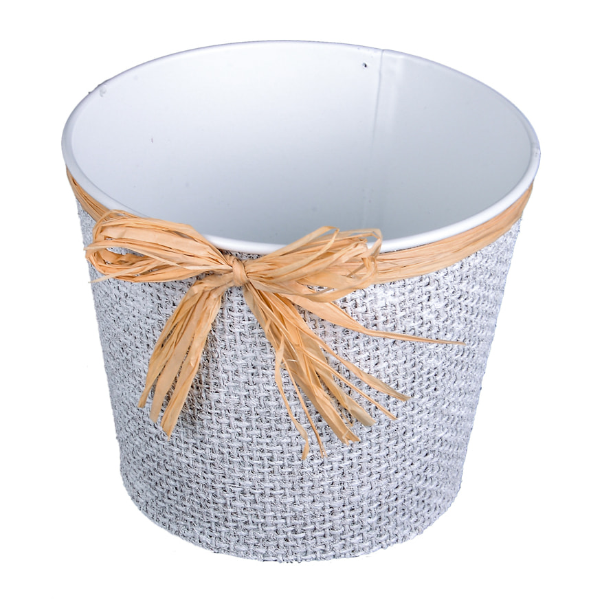 Cachepot Con Juta. Diametro 10 Cm - Pezzi 6 - 10X8,5X10cm - Colore: Bianco - Bianchi Dino - Espositori E Vasi Metallo