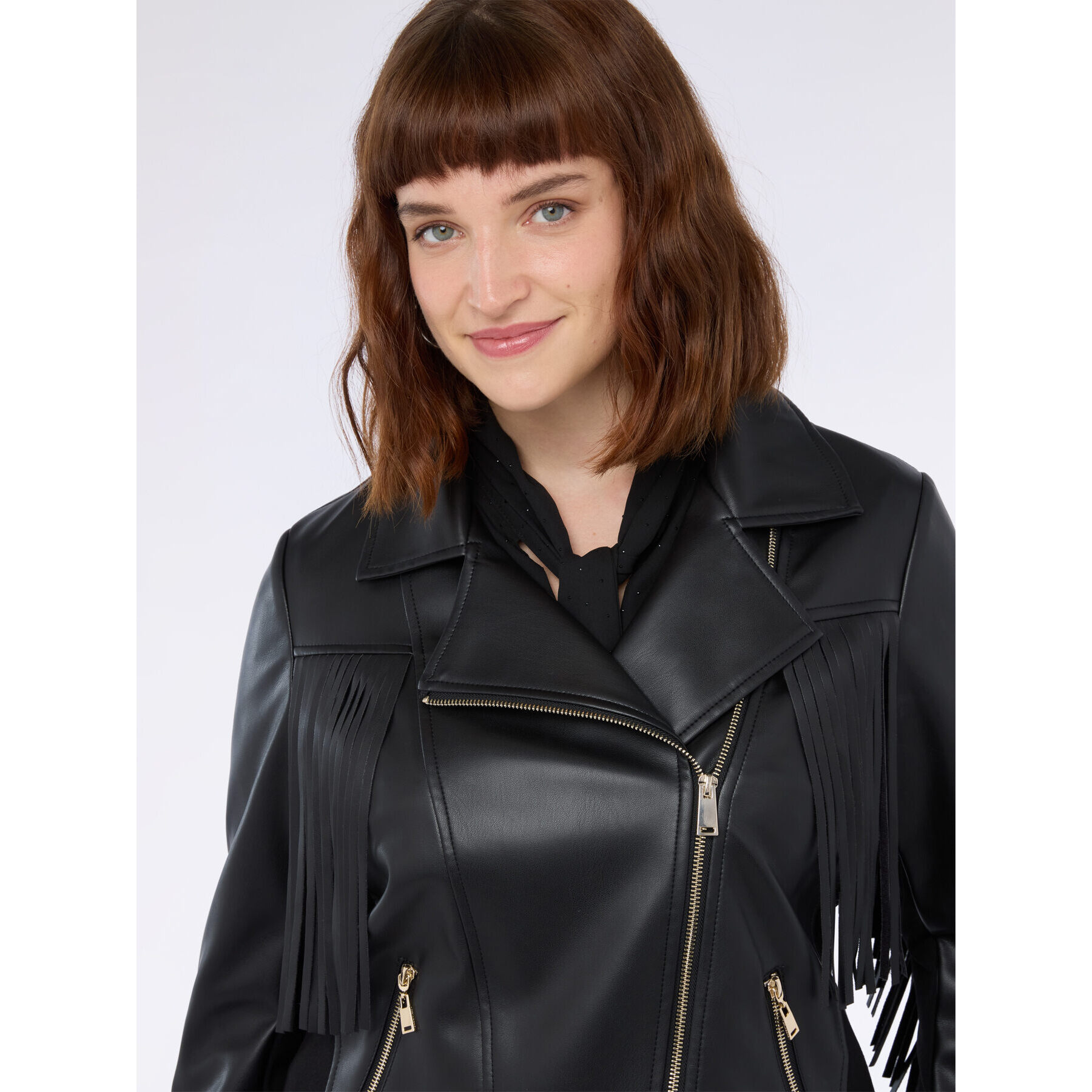 Fiorella Rubino - Chaqueta biker con maxi flecos - Negro