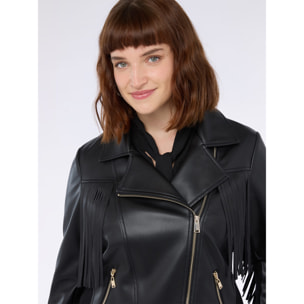 Fiorella Rubino - Chaqueta biker con maxi flecos - Negro