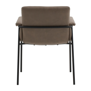 Set di 4 sedie CANCÚN in similpelle marrone e gambe in metallo nero, con braccioli