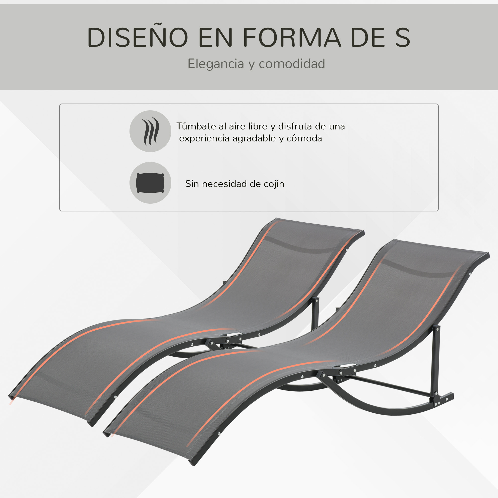 2 Tumbonas Plegables en Forma de S Aluminio Texteline para Piscina Terraza Gris