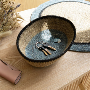 Panier ovale en jonc de mer naturel et bleu d20cm DUNE