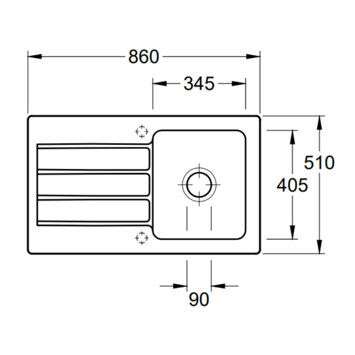 Evier 1 bac Siluet 50 Blanc CeramicPlus