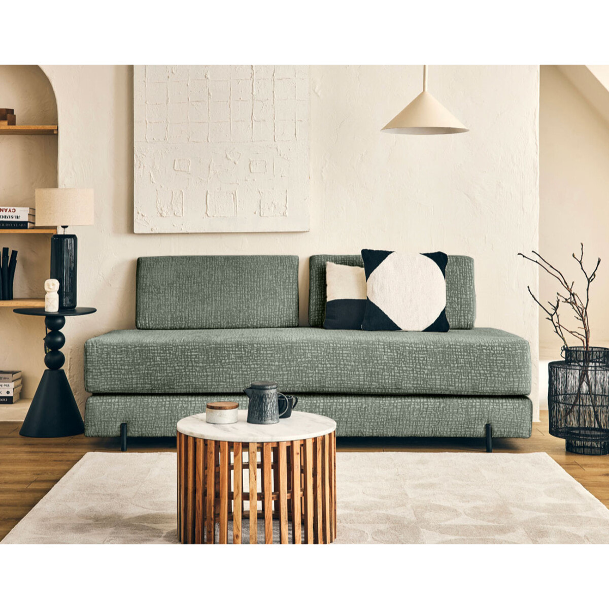 Brescia - banquette 3 places convertible en tissu velours relief - Vert