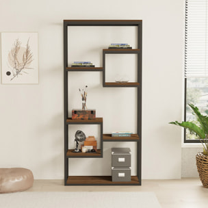 MILA Étagère haute style industriel noyer et noir - 182 cm