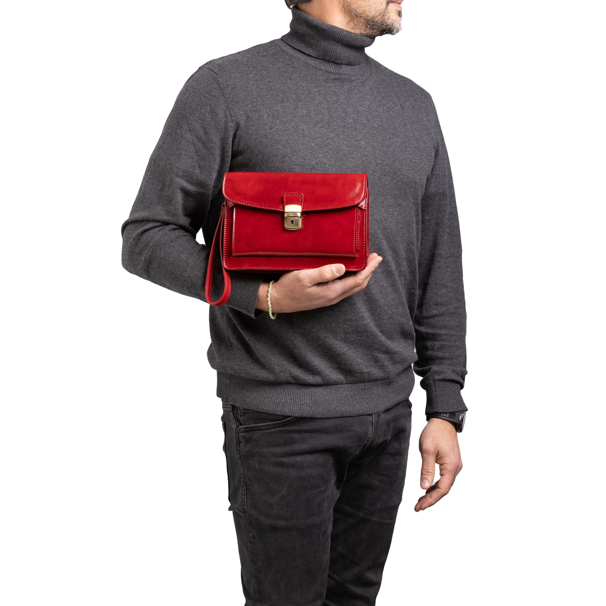 Borsa a mano  da uomo In Vera pelle Made in Italy 24x17x8 cm