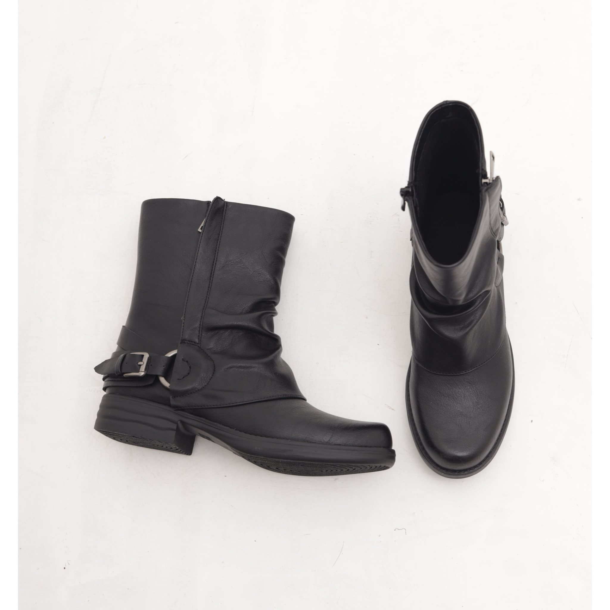 STIVALETTO RISVOLTATO CON FIBBIA E ZIP NERO