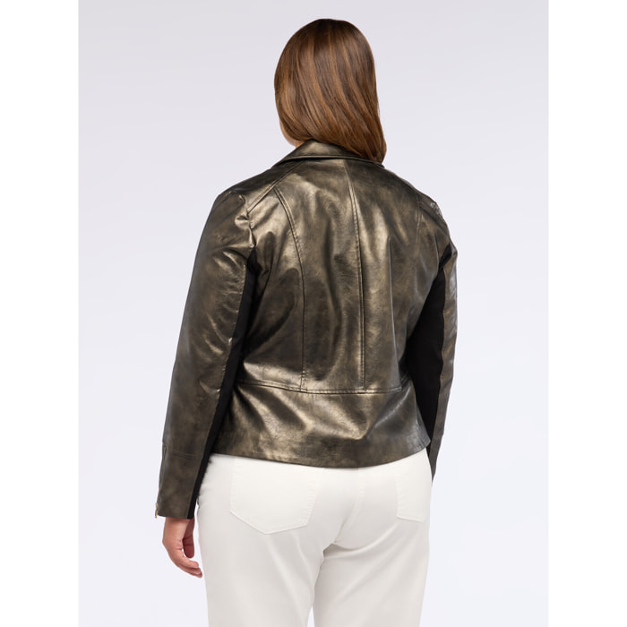 Fiorella Rubino - Chaqueta biker con insertos de tejido elástico - Marrón