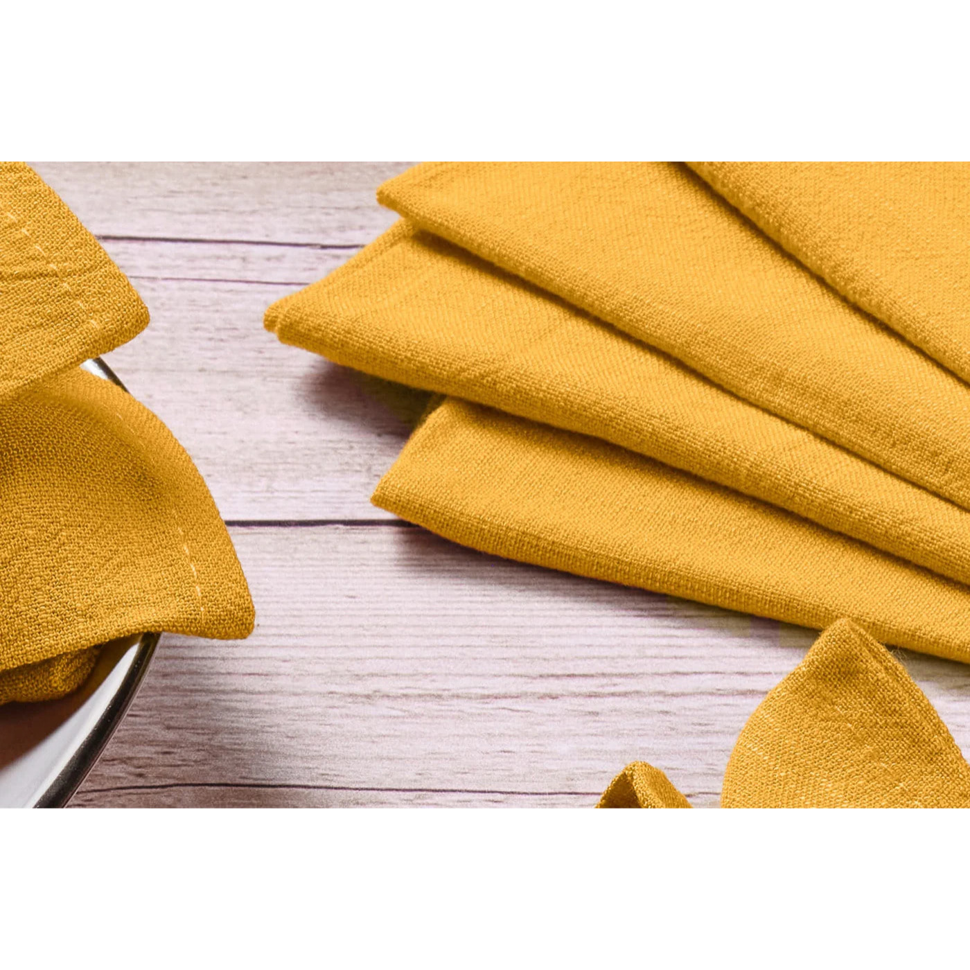 Serviette de table - 6 pièces - Lin et coton jaune moutarde