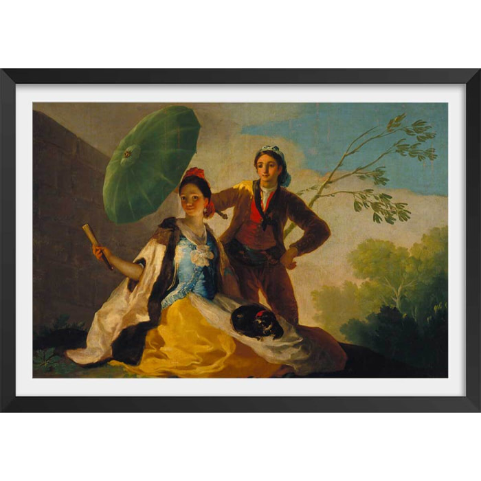 Poster Le Parasol - Francisco José de Goya Affiche + cadre en bois - Noir