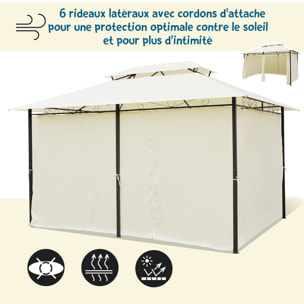 Tonnelle barnum pavillon de jardin style colonial double toit toiles latérales amovibles 3L x 4l x 2,65H m crème