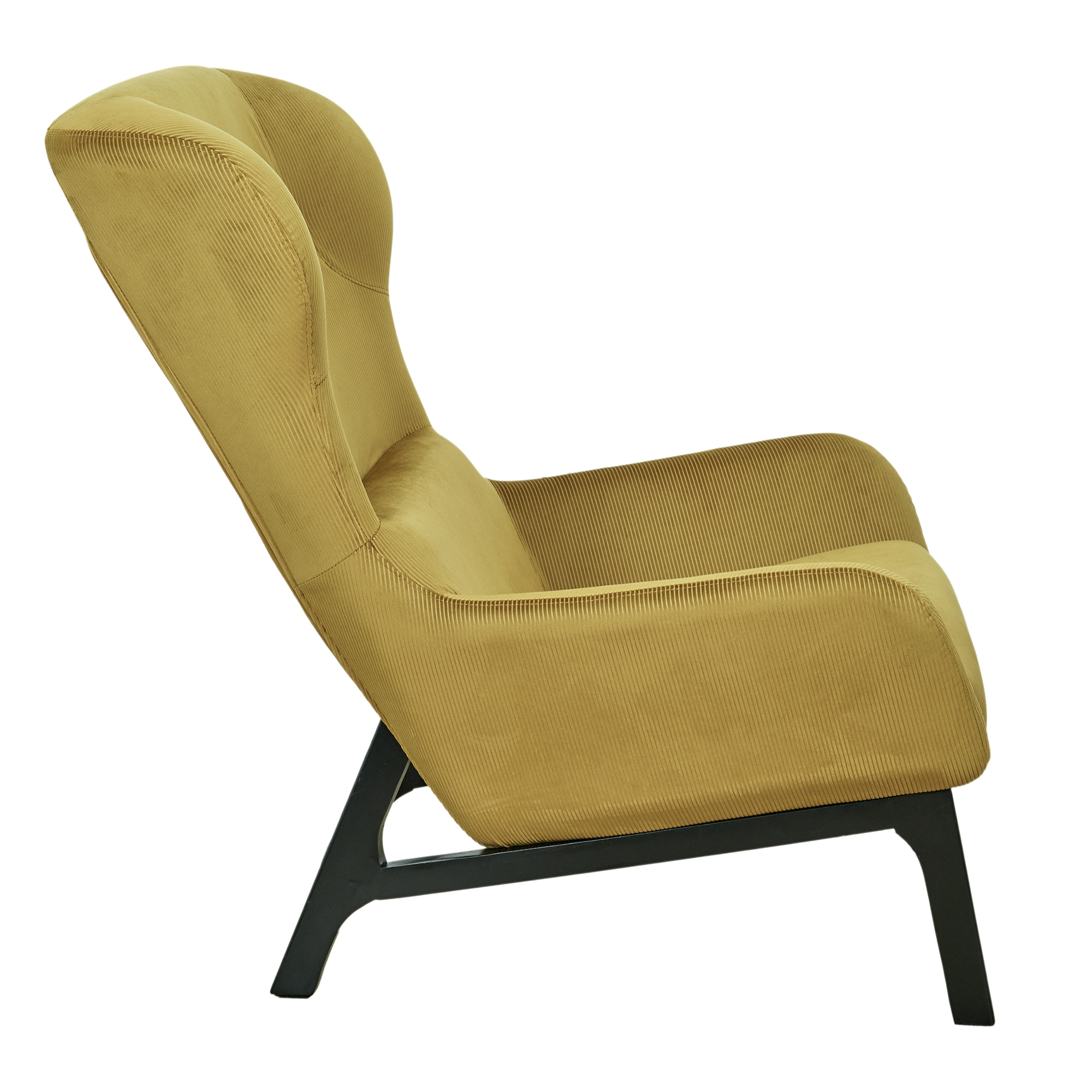 Fauteuil Velours Cotele Roma Jaune Moutarde