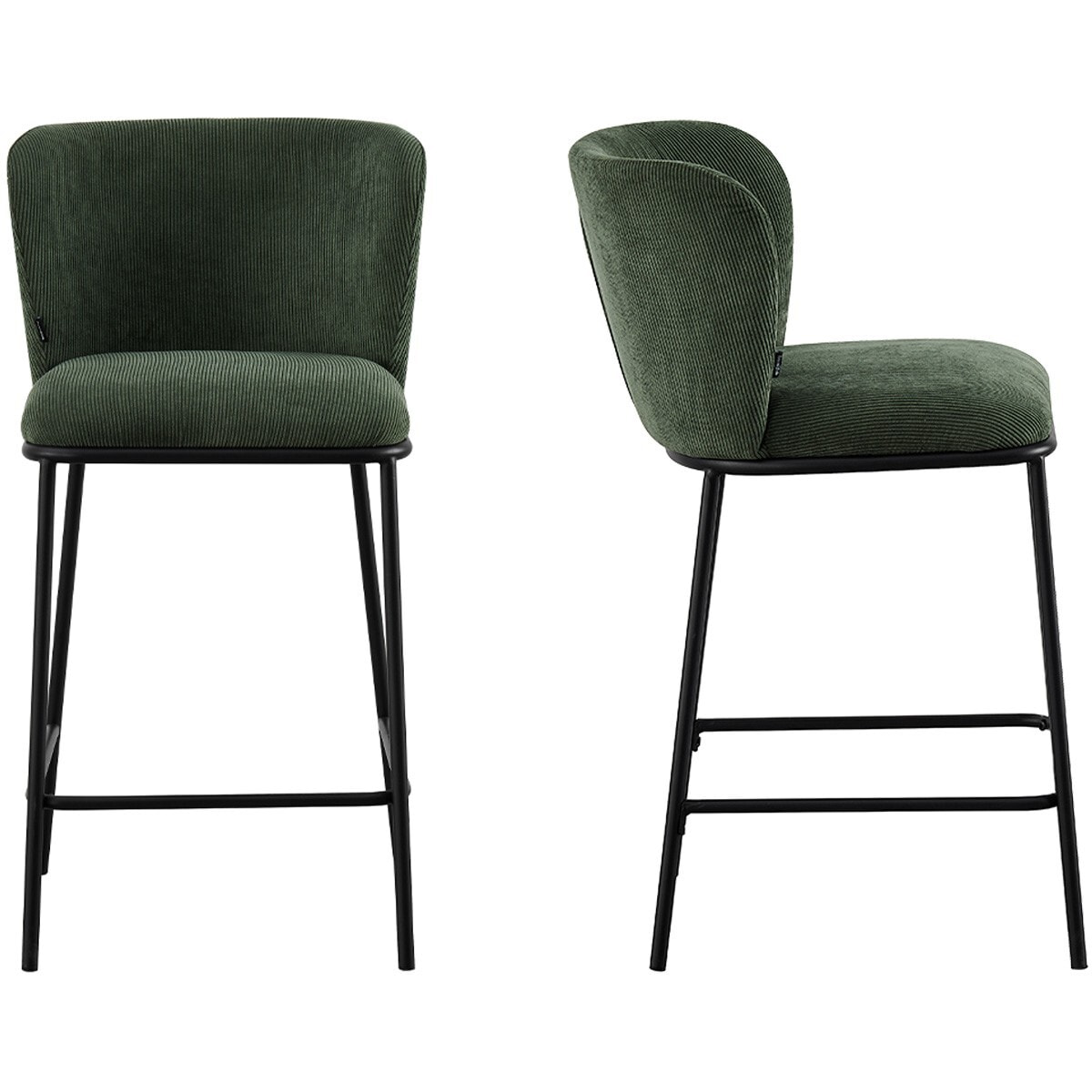 Lot de 2 tabourets de bar en velours côtelé, piètement noir - TOMA