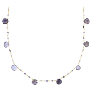 Collana Girocollo Rosario placcata Oro Giallo 18Kt con Ciondoli in Iolite Viole Sfaccettata