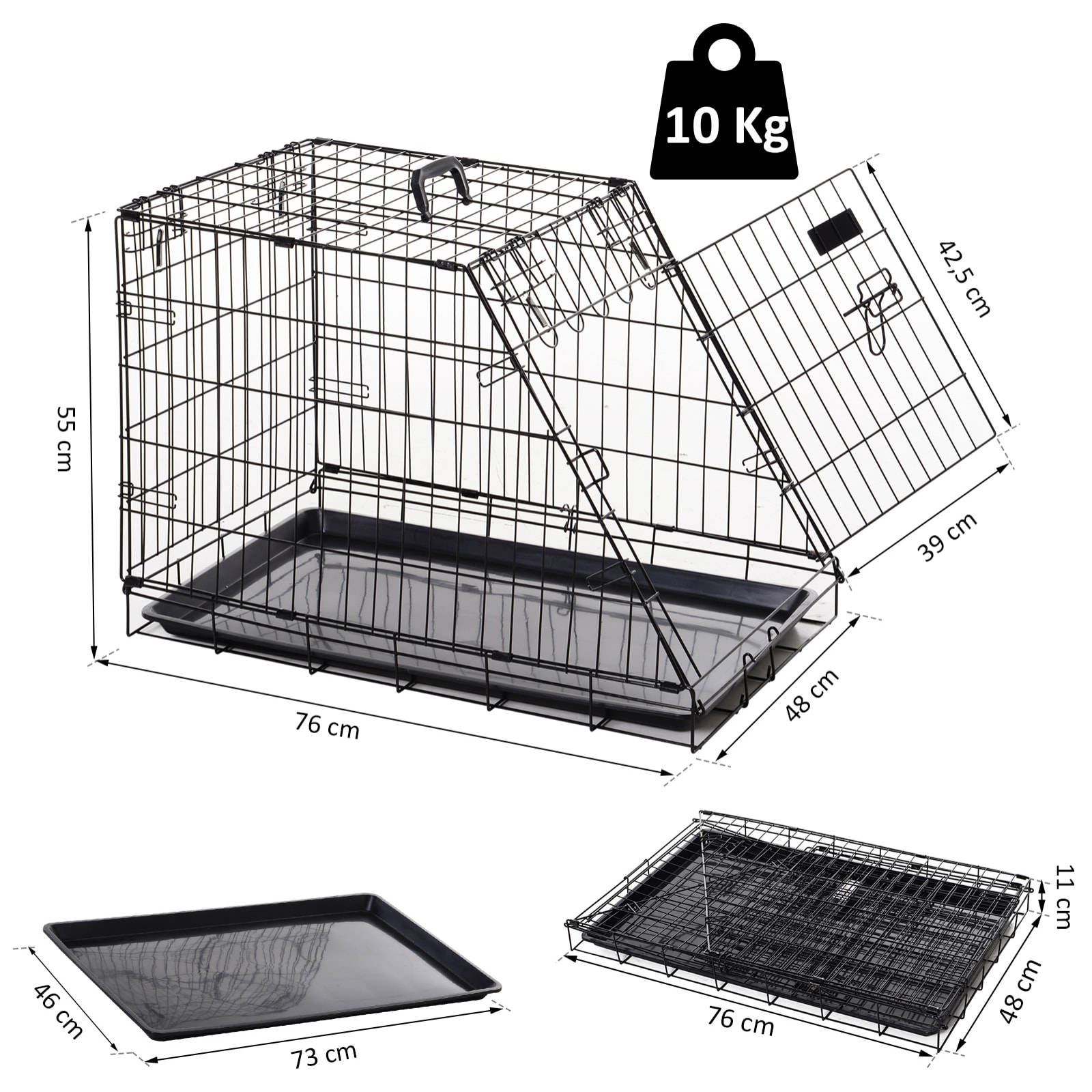 Cage de transport pour chien taille L dim. 76L x 48l x 55H cm métal noir