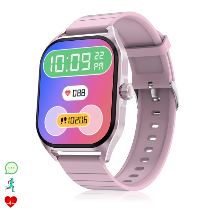 DAM Smartwatch DT99 con pantalla AMOLED de 2,04". Monitor de salud, +150 modos deportivos, notificaciones, acceso asistente de voz. 4,5x1x5,5 Cm. Color: Rosa Claro