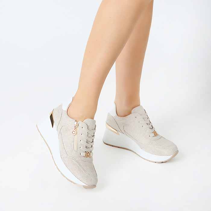 Sneakers donna beige in canvas