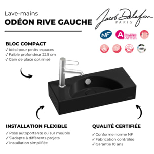Lave-mains compact 50 cm Odéon Rive Gauche 1 trou de robinetterie à gauche Noir satiné