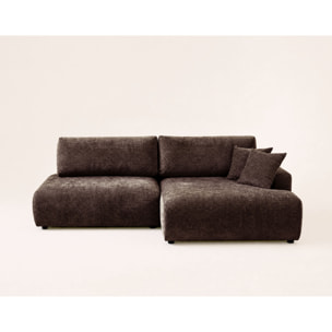 Pivoine - Canapé d'angle ouvert droit 4 places convertible avec coffre en tissu texturé - Marron