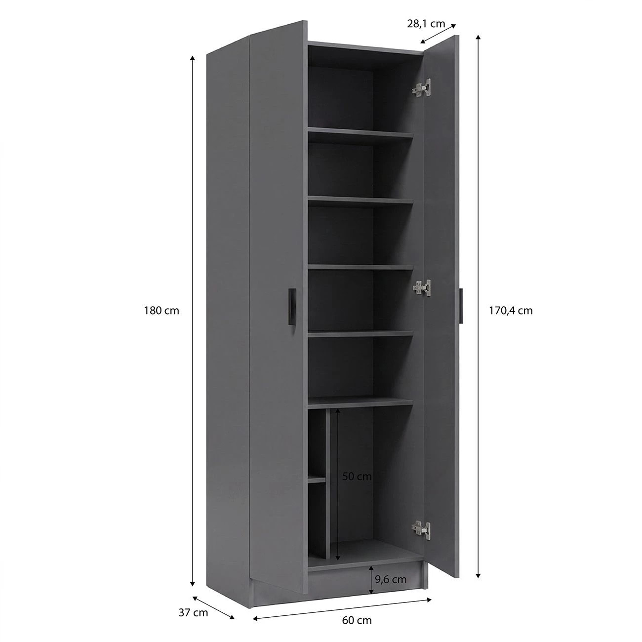 Armario de 2 puertas en gris grafito 60x180 cm Multi Useful Gris Grafito