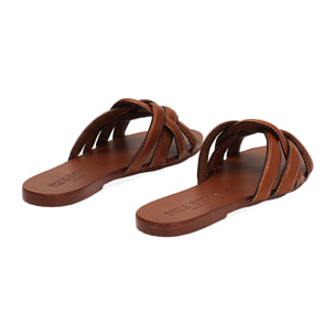 Sandali bassi donna cognac in pelle