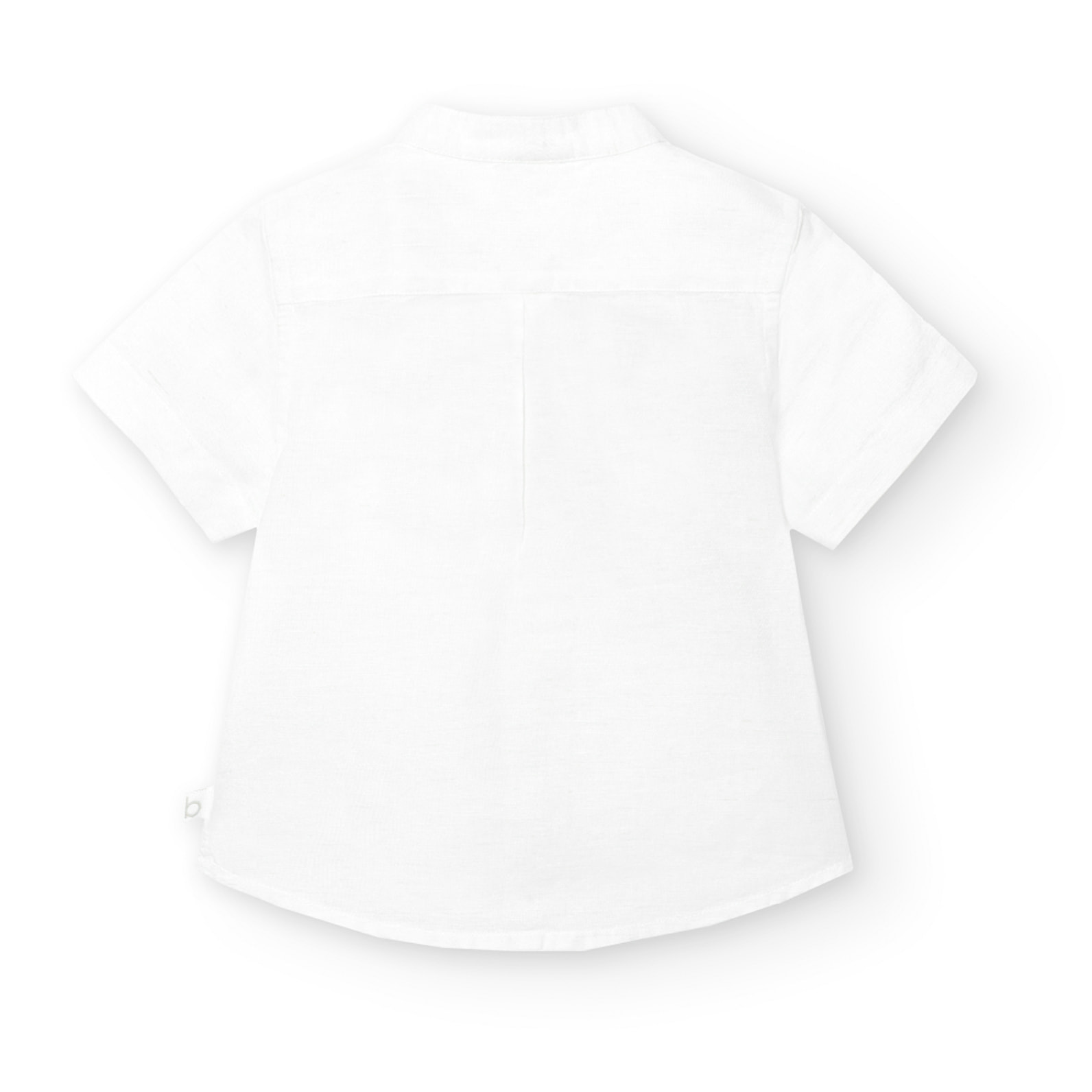 Camisa de lino niño, cuello mao, mangas cortas, blanco