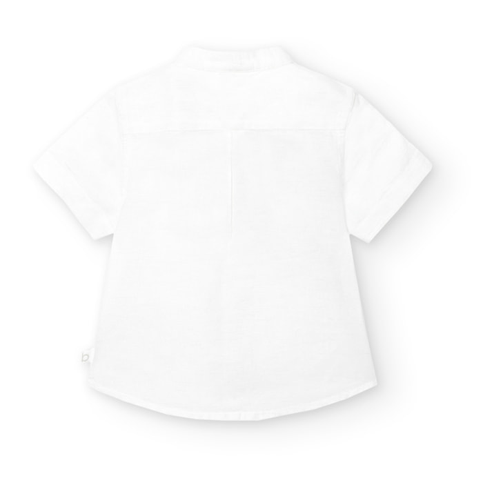 Camisa de lino niño, cuello mao, mangas cortas, blanco