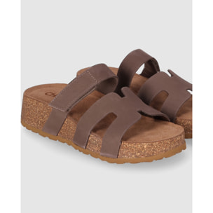 Sandalias de Serraje - Marron - Tacón: Bajo