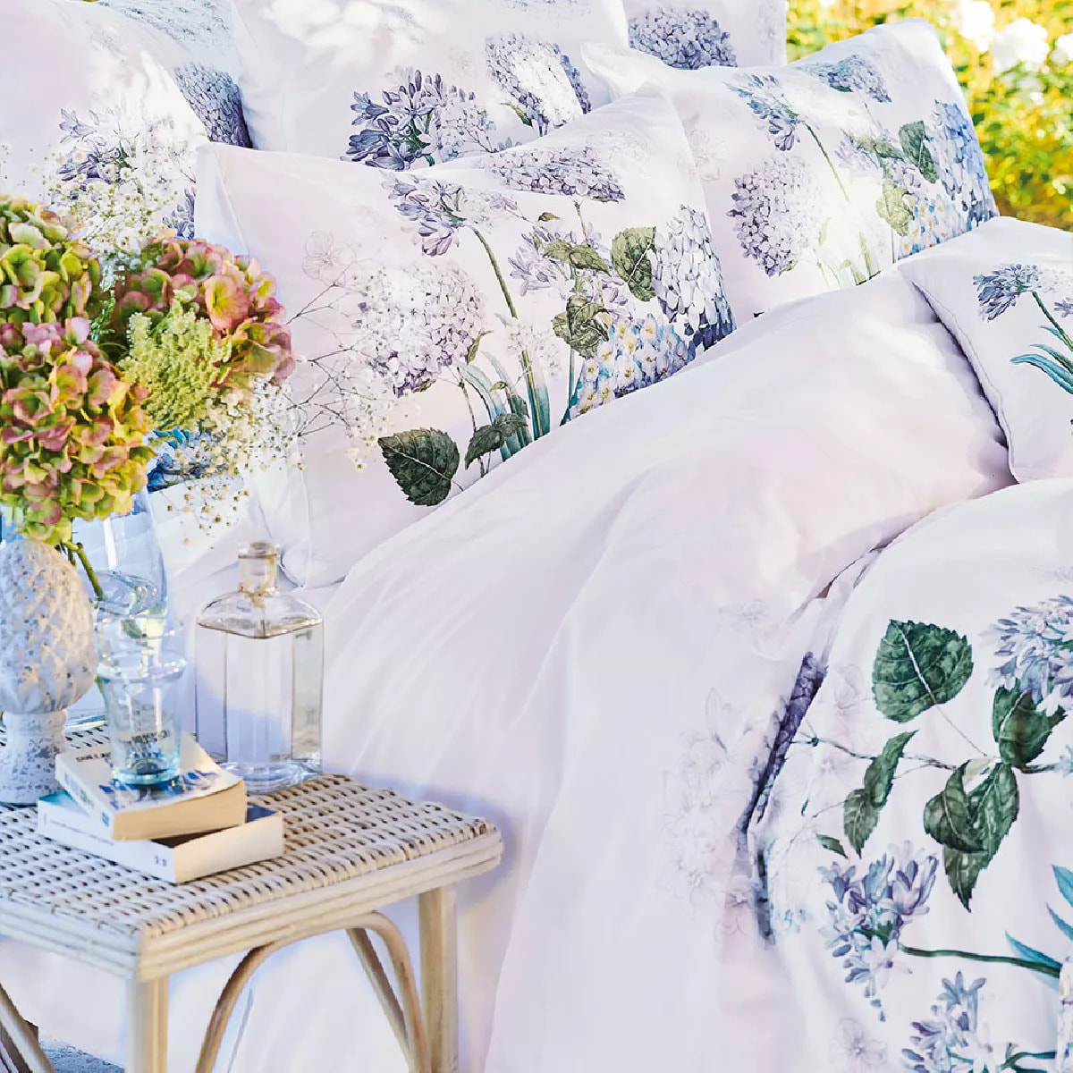 Taie d'oreiller percale de coton imprimé multicolore Maelys bleu