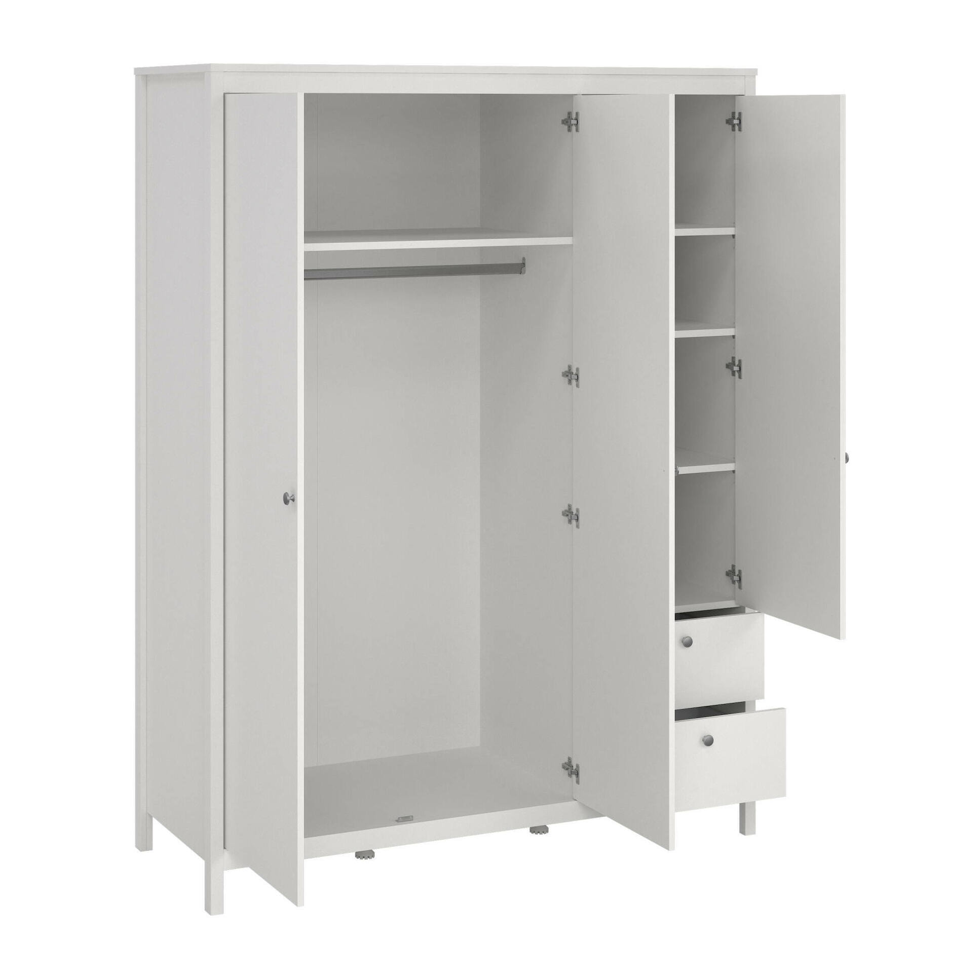 Guardaroba 3 ante Rufina, Mobile camera da letto, Cabina armadio portabiti, Armadio appendiabiti, 150x58 h199 cm, Bianco