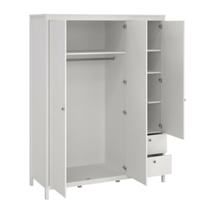 Guardaroba 3 ante Rufina, Mobile camera da letto, Cabina armadio portabiti, Armadio appendiabiti, 150x58 h199 cm, Bianco