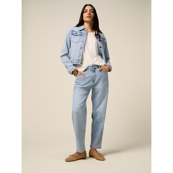 Oltre - Jeans regular con micro cristalli - Azzurro