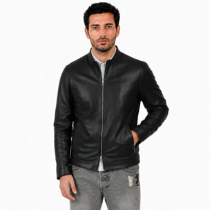 Giubbino in pelle di vitello nappa Nero-Slim Fit