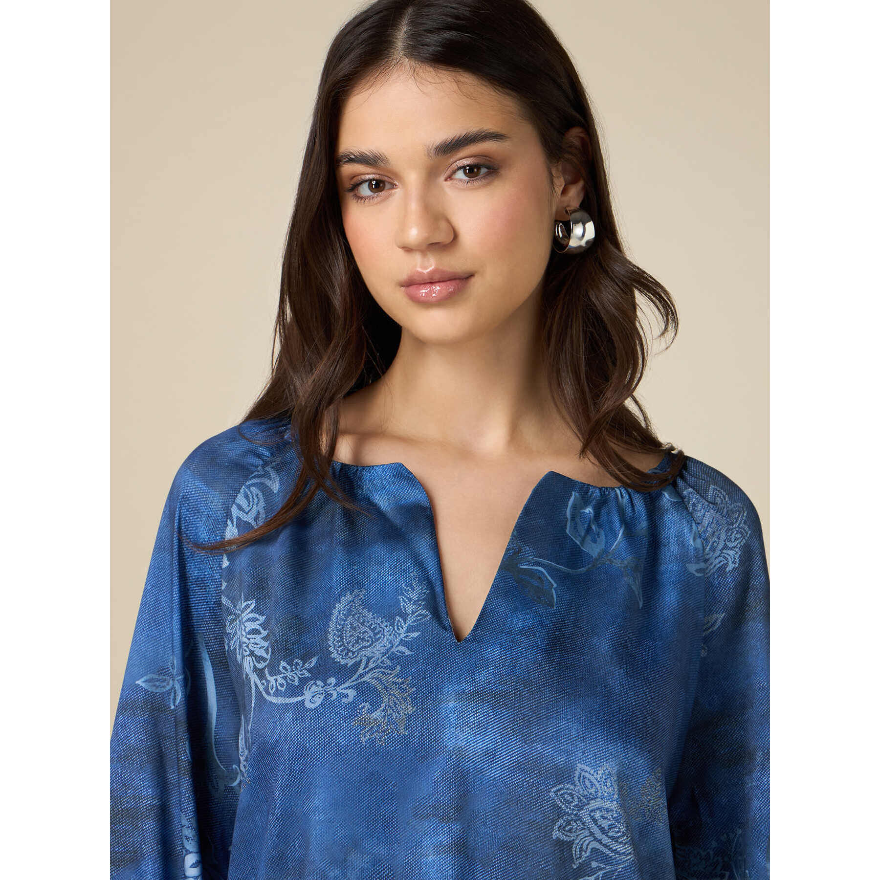 Oltre - Blusa de raso estampado ecológico - Azul