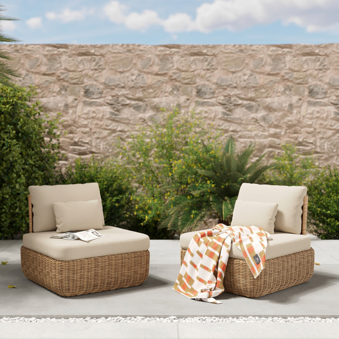 Lot de 2 fauteuils de jardin en rotin synthétique et tissu beige - Sky
