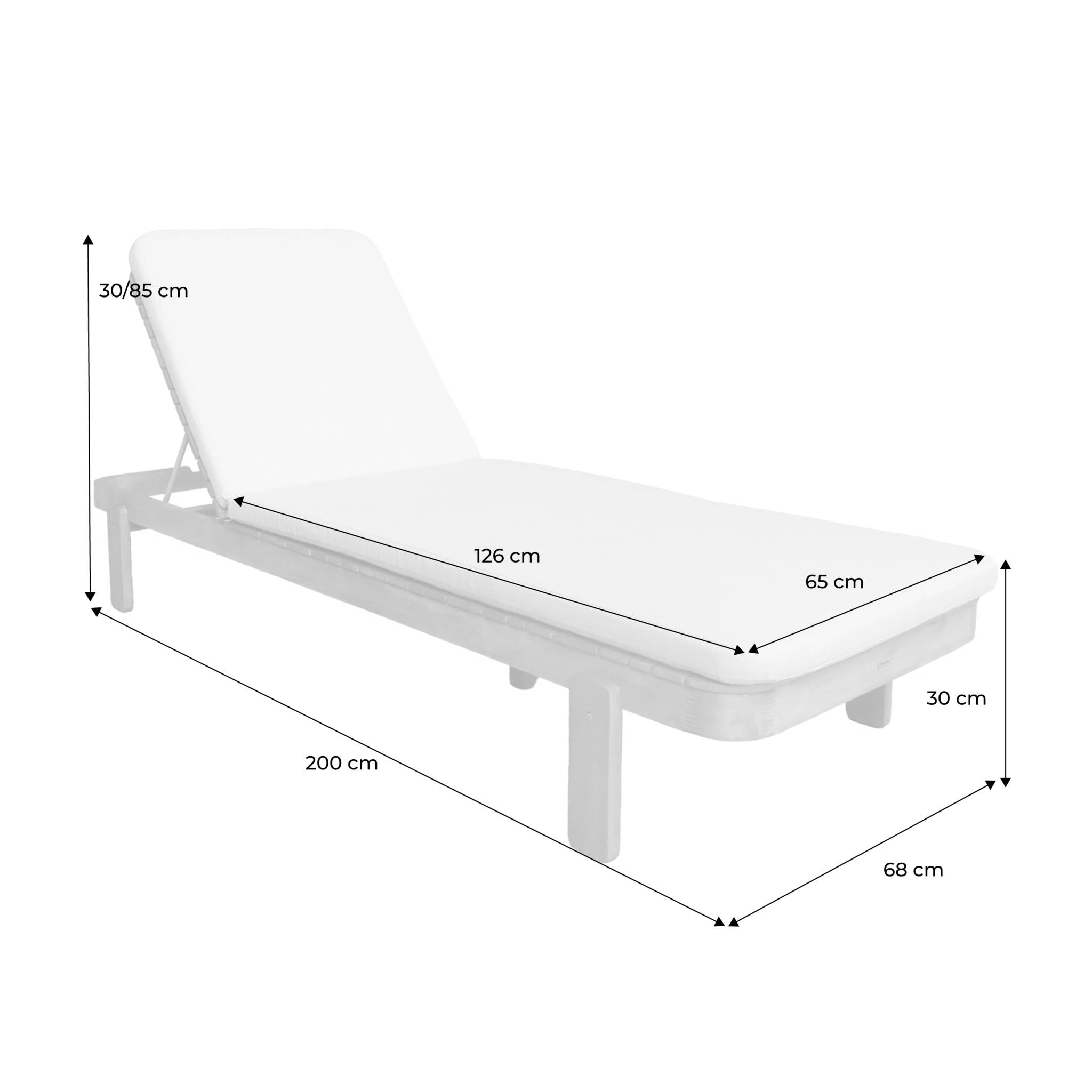 Bain de soleil bois d'acacia multi positions avec coussin ZENYA