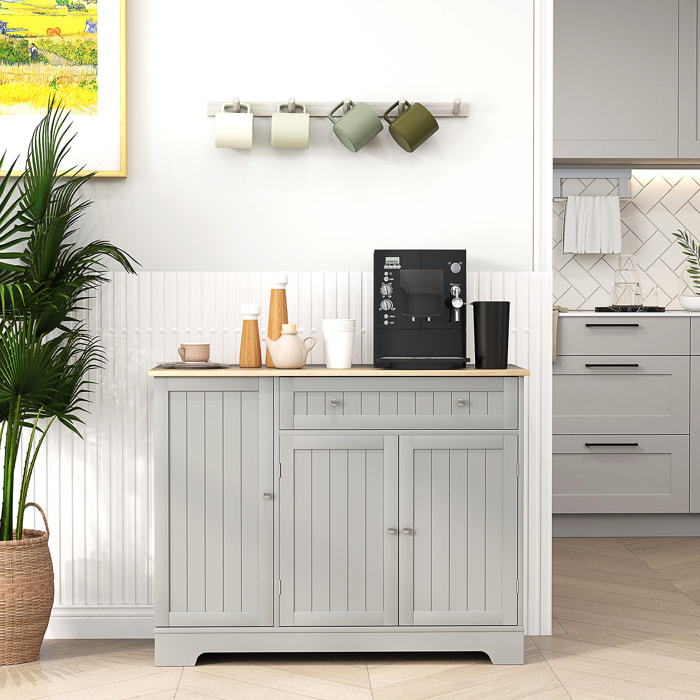 Buffet cuisine 3 portes 6 étagères tiroir coulissant dim. 105 x 40 x 83 cm effet bois gris