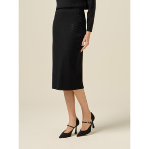 Oltre - Gonna in maglia con cristalli - Nero
