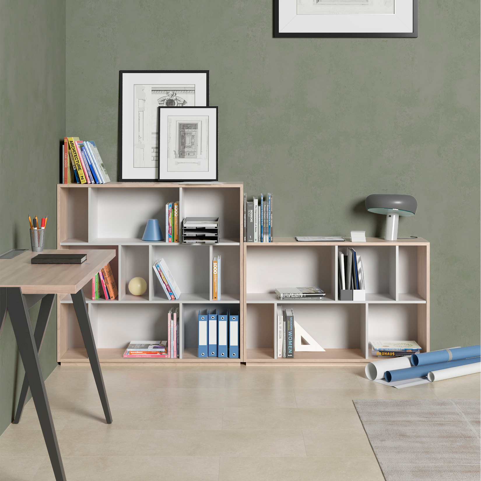 Estantería librería Nack melamina roble-blanco 80x119x32 cm