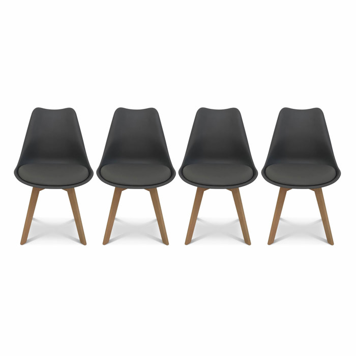 Lot de 4 chaises scandinaves. pieds bois de hêtre. chaises 1 place. gris