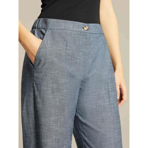 Elena Mirò - Pantaloni ampi in chambray - Blu