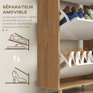 Meuble à chaussures design scandinave - 3 portes abattantes - panneaux blanc aspect bois naturel