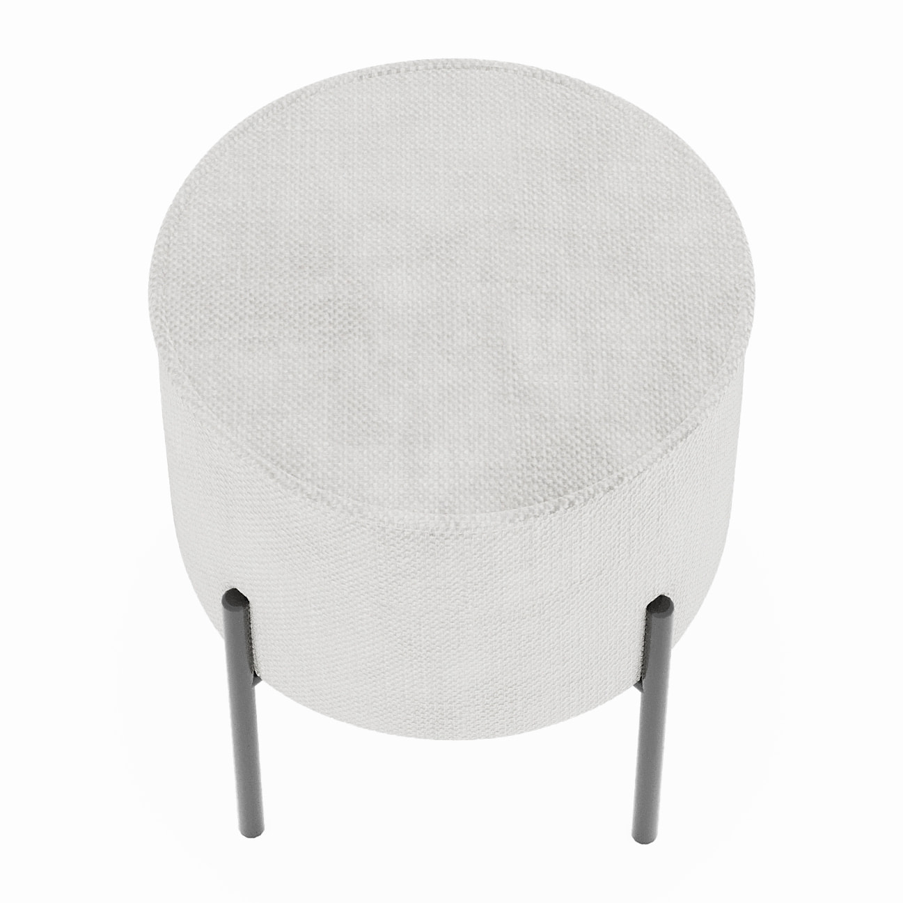Abel – Pouf rond en tissu chenille blanc pieds en métal